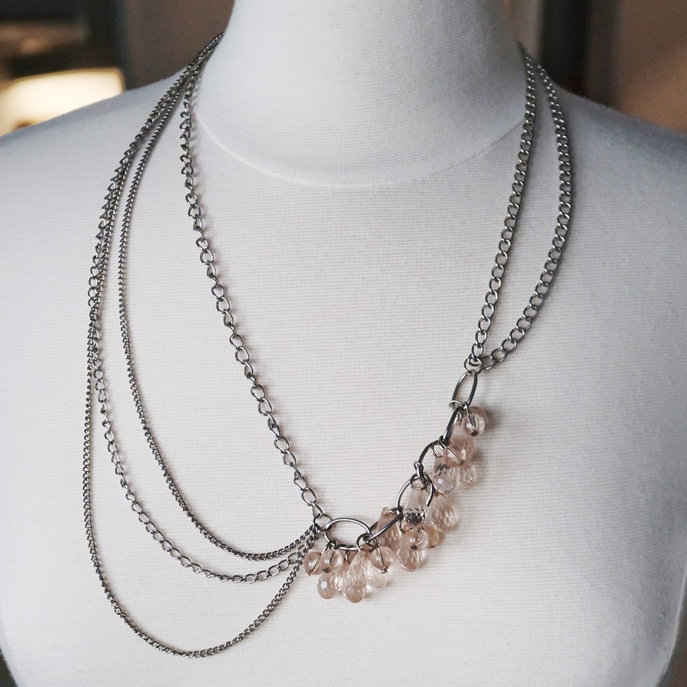 Asymmetrical Layered Chain Necklace with transparent beads Y2K
